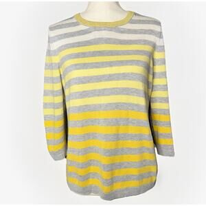 Talbots Petite Medium PM Knit Striped Ombre Sweater Yellow Gray White 3/4 Sleeve